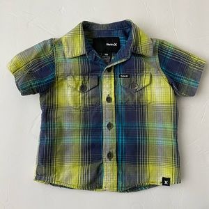 HURLEY Plaid Button Front Short Sleeve Shirt Size 18 Months